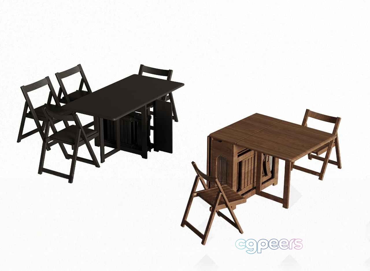 Wooden Folding Table And Chairs 3D Model - 17583 - VRAY Render