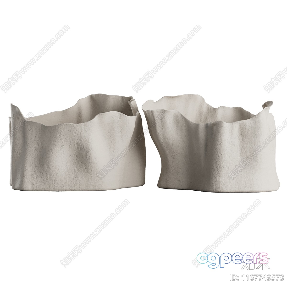 Two White Ceramic Bowls With A Wavy Design 3D Model - 3785 - VRAY Render