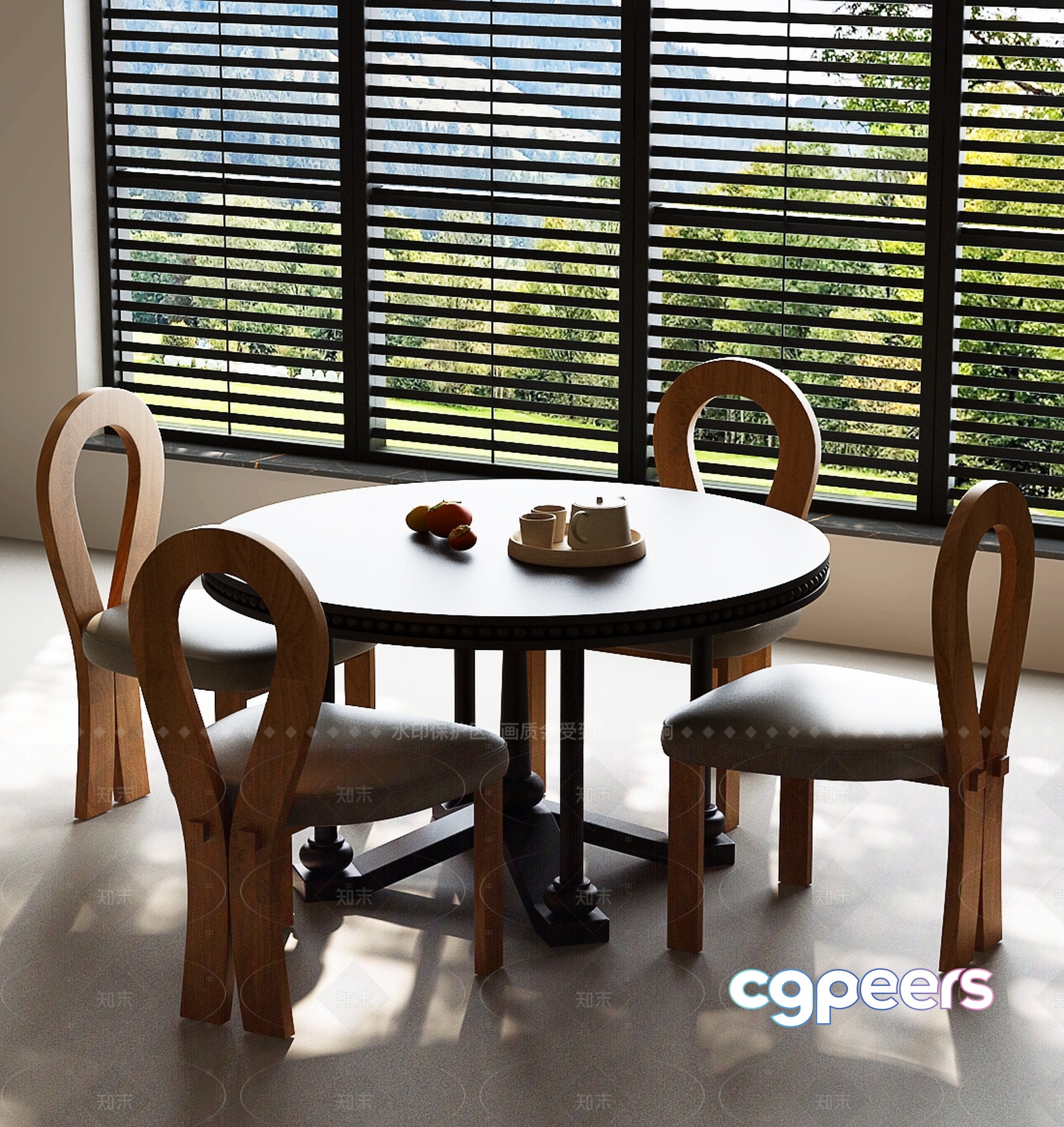 A Round Dining Table With Four Chairs 3D Model - 14316 - VRAY Render A Round Dining Table With Four Chairs 3D Model - 14316 - VRAY Render