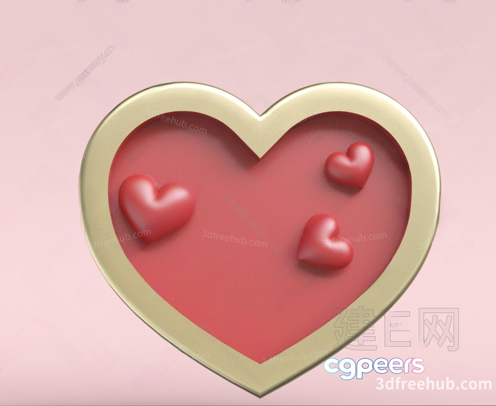 A Heart-Shaped Object With Three Small Hearts Inside 3D Model - 20927 - VRAY Render