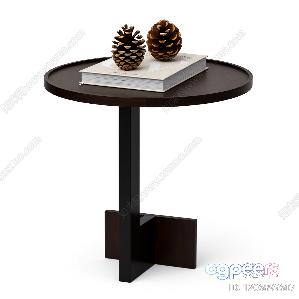 A Small Table With A Book And Pinecones On It 3D Model - 21134 - VRAY Render