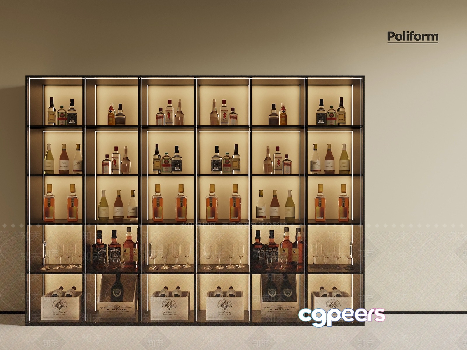 A Large Shelving Unit With Glass Shelves And Lights 3D Model - 6536 - VRAY Render A Large Shelving Unit With Glass Shelves And Lights 3D Model - 6536 - VRAY Render