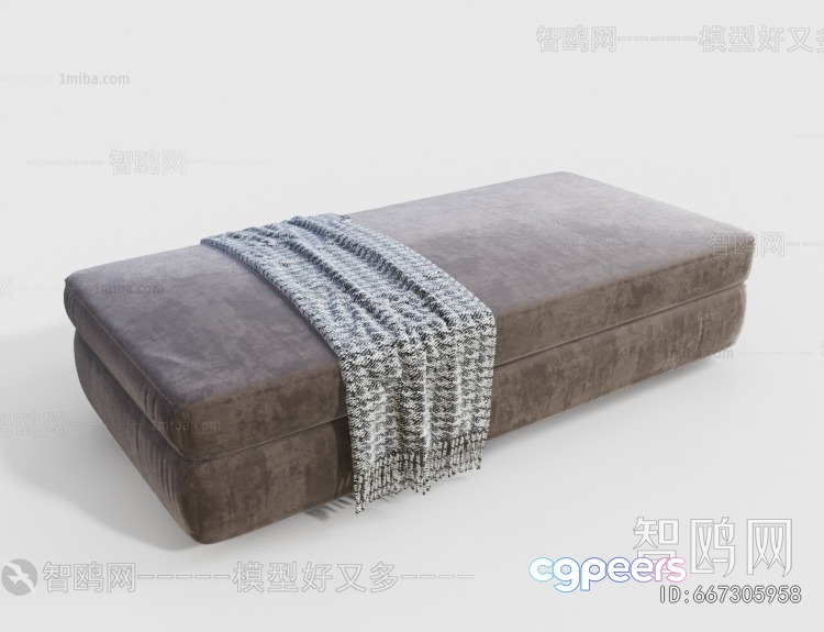 A Grey Ottoman With A Blanket On It 3D Model - 21570 - VRAY Render
