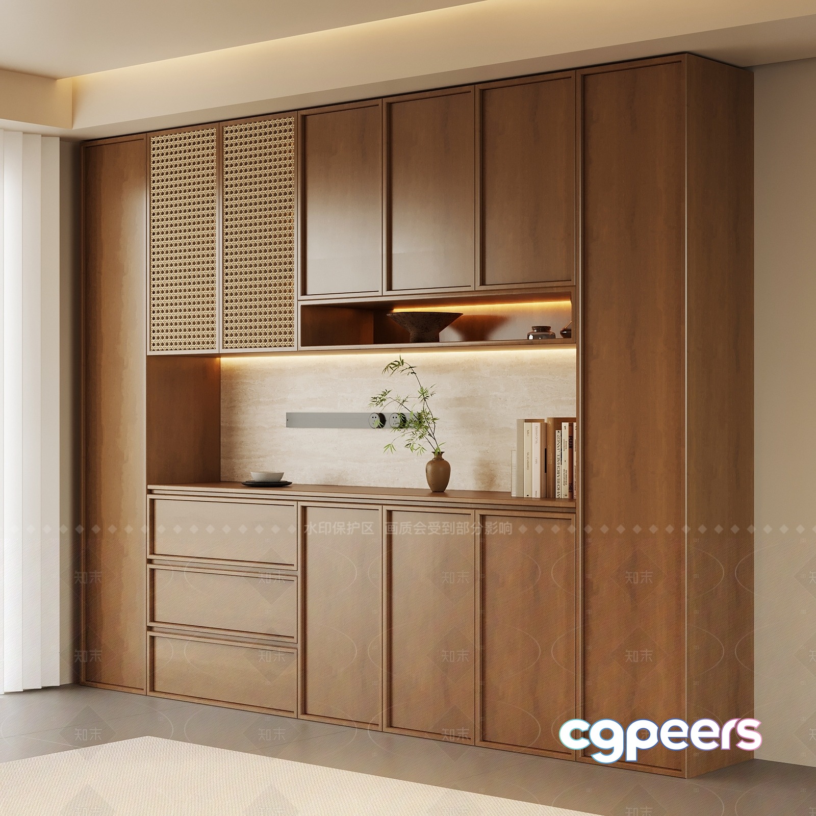 Modern Wooden Cabinet 3D Model - 8409 - VRAY Render