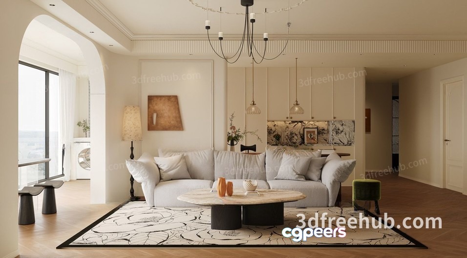 Modern Living Room 3D Model - 21174 - VRAY Render