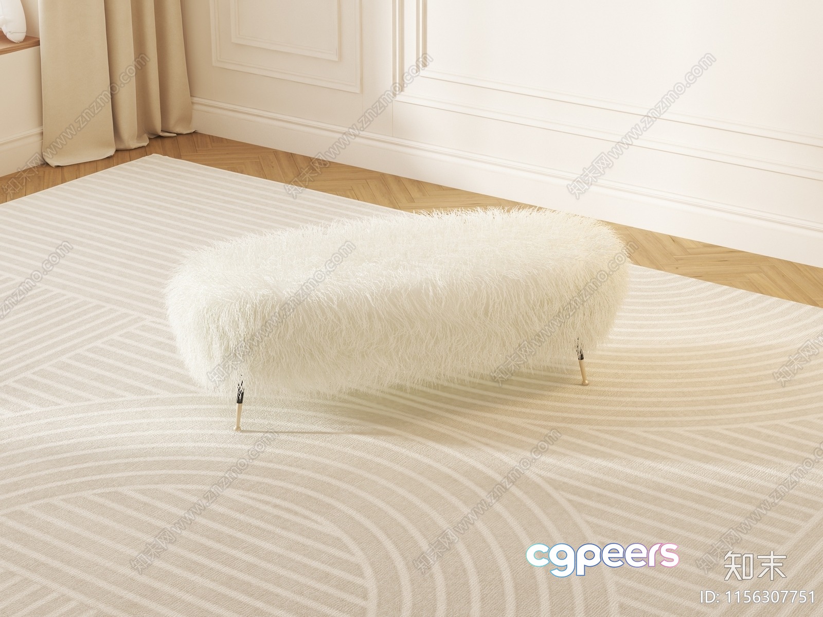 White Furry Bench 3D Model - 19554 - VRAY Render