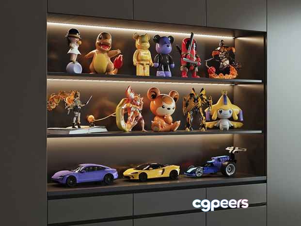 A Shelf With Figurines And Model Cars 3D Model - 6664 - CORONA Render A Shelf With Figurines And Model Cars 3D Model - 6664 - CORONA Render