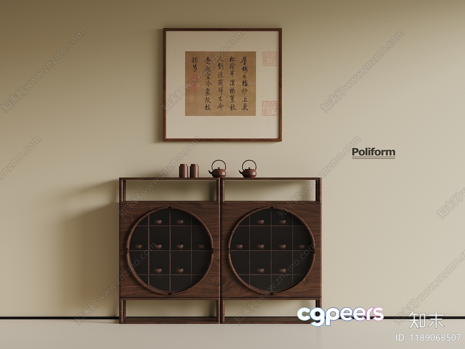 A Modern Sideboard With A Framed Picture On The Wall 3D Model - 2749 - VRAY Render