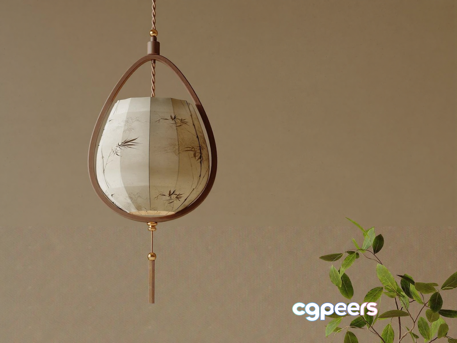 A Hanging Light Fixture With A Brown Frame And A White Shade 3D Model - 6553 - VRAY Render