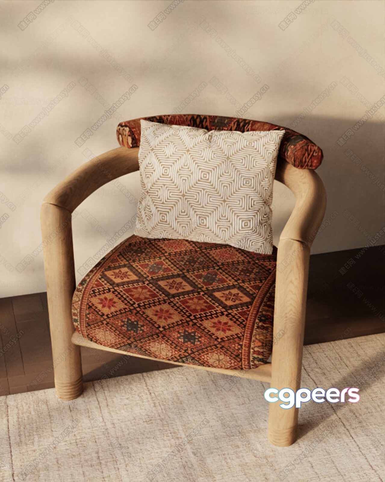 Wooden Armchair With Patterned Seat And Back 3D Model - 7658 - CORONA Render Wooden Armchair With Patterned Seat And Back 3D Model - 7658 - CORONA Render