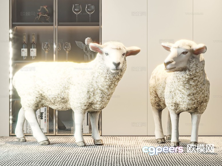 A Pair Of White Sheep Statues 3D Model - 13242 - VRAY Render A Pair Of White Sheep Statues 3D Model - 13242 - VRAY Render