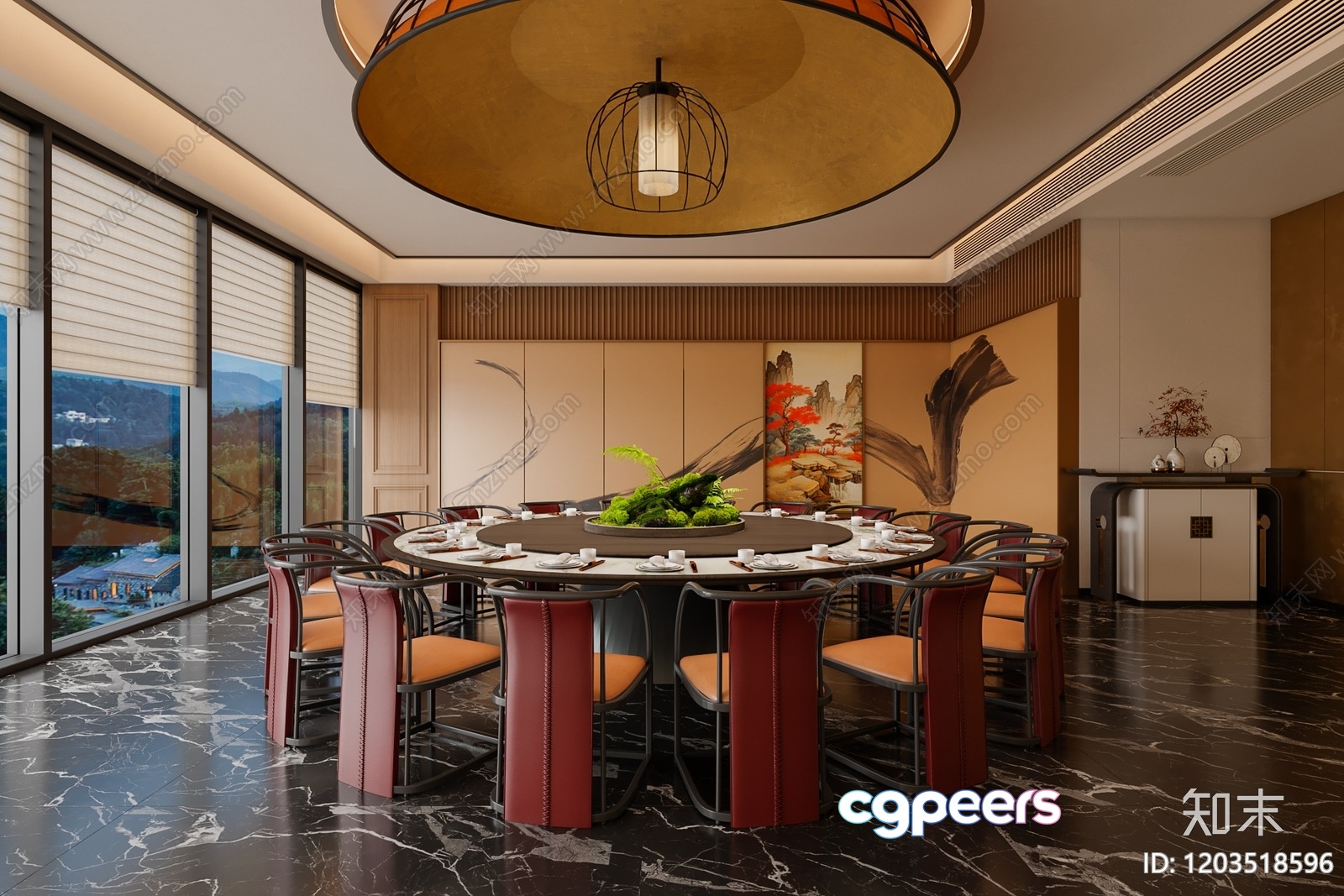 A Large Dining Table With A Round Shape 3D Model - 104 - VRAY Render