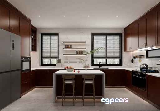 Modern Kitchen 3D Model - 19763 - VRAY Render Modern Kitchen 3D Model - 19763 - VRAY Render