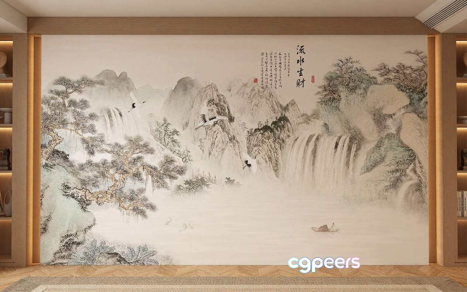 A Serene Asian-Style Mural 3D Model - 18476 - VRAY Render A Serene Asian-Style Mural 3D Model - 18476 - VRAY Render