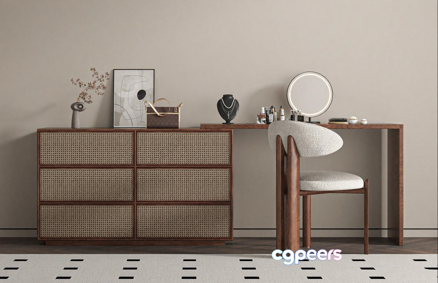 Modern Wooden Dresser 3D Model - 2397 - VRAY Render Modern Wooden Dresser 3D Model - 2397 - VRAY Render