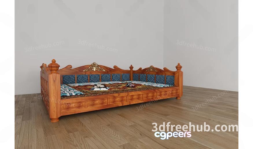 Wooden Daybed With Blue Cushions 3D Model - 23285 - VRAY Render Wooden Daybed With Blue Cushions 3D Model - 23285 - VRAY Render