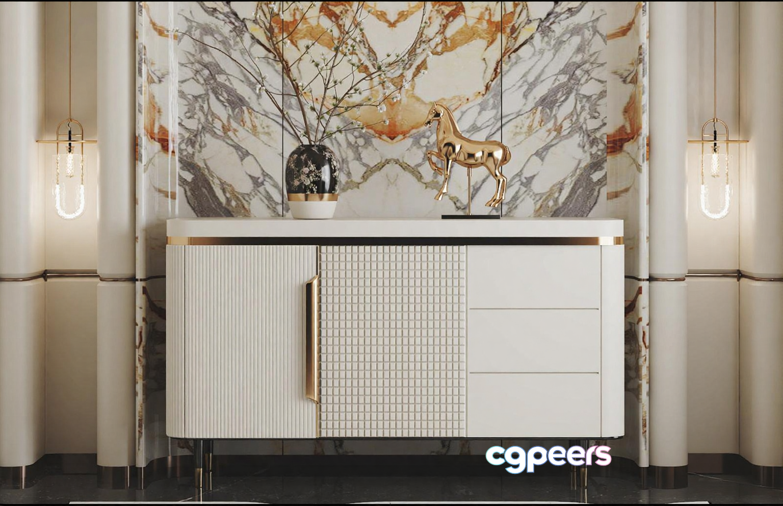 Modern Sideboard Furniture 3D Model - 2985 - VRAY Render Modern Sideboard Furniture 3D Model - 2985 - VRAY Render