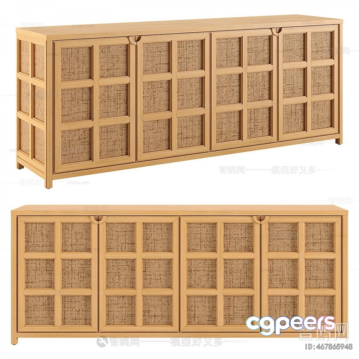 Wooden Cabinet With Rattan Doors 3D Model - 18556 - VRAY Render