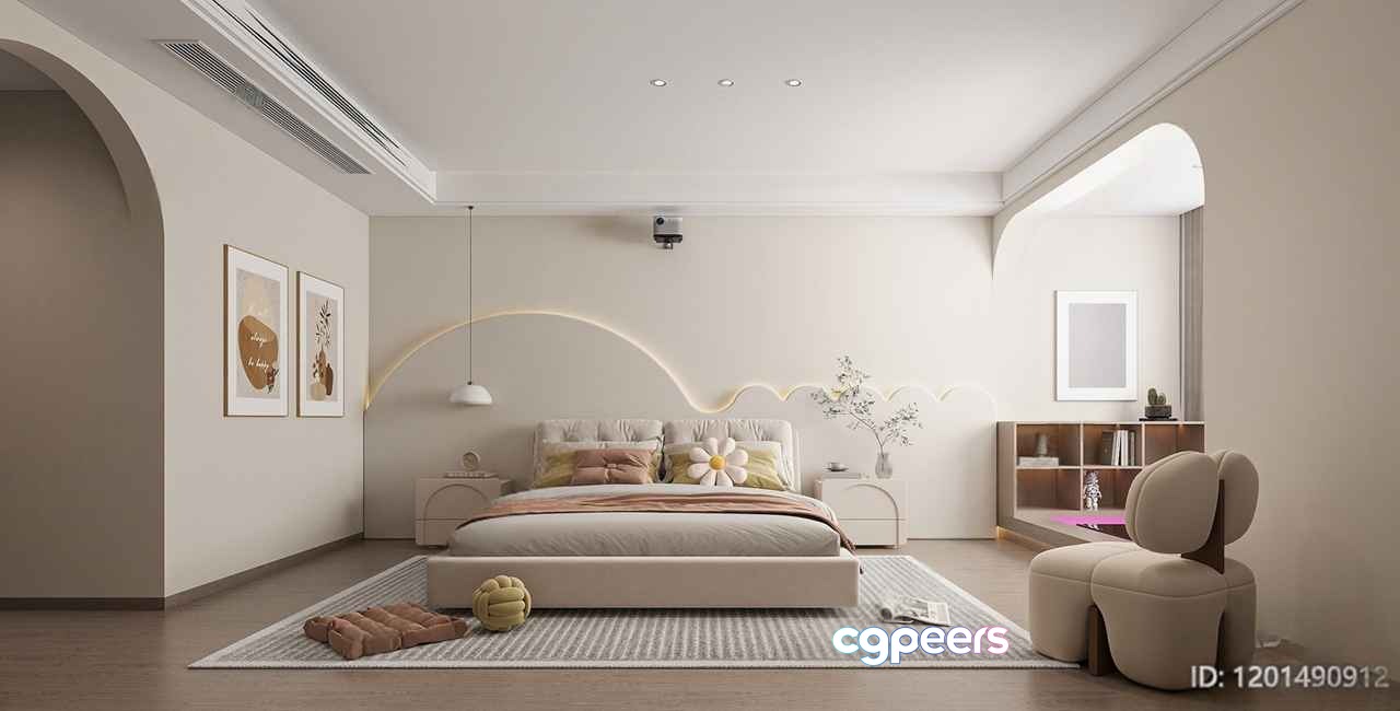 Cozy Modern Bedroom 3D Model - 8647 - VRAY Render