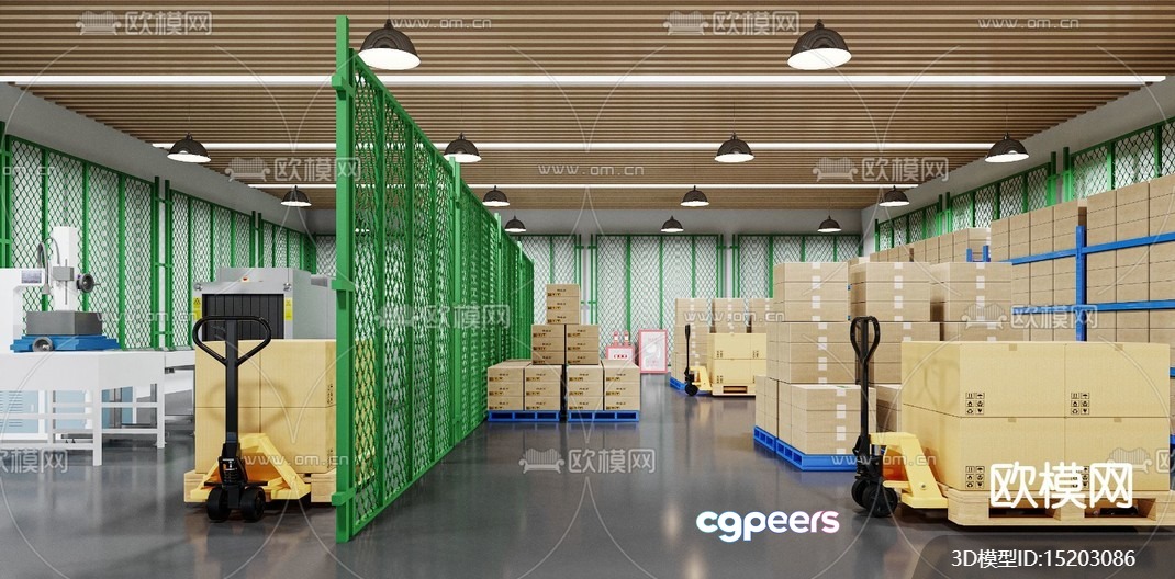 Warehouse With Shelving Units 3D Model - 10369 - VRAY Render