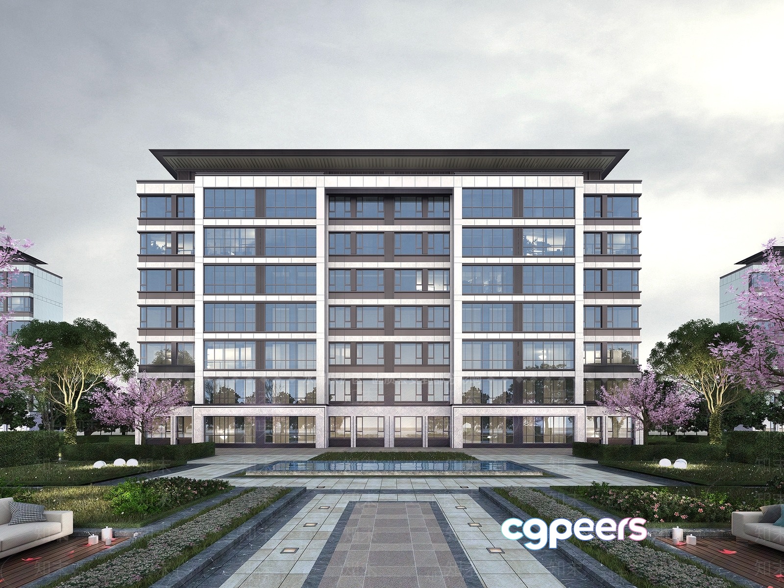 The Main Subject Is A Large Modern Building With A Courtyard 3D Model - 2286 - VRAY Render The Main Subject Is A Large Modern Building With A Courtyard 3D Model - 2286 - VRAY Render