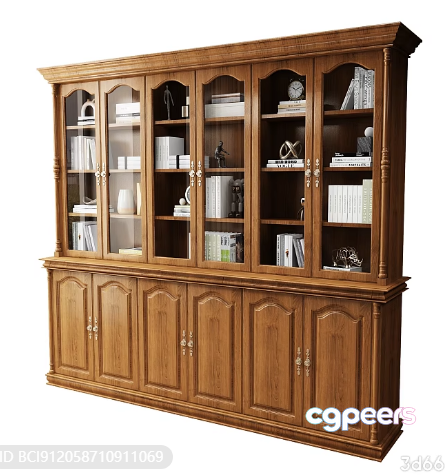 Wooden Bookcase 3D Model - 2451 - VRAY Render
