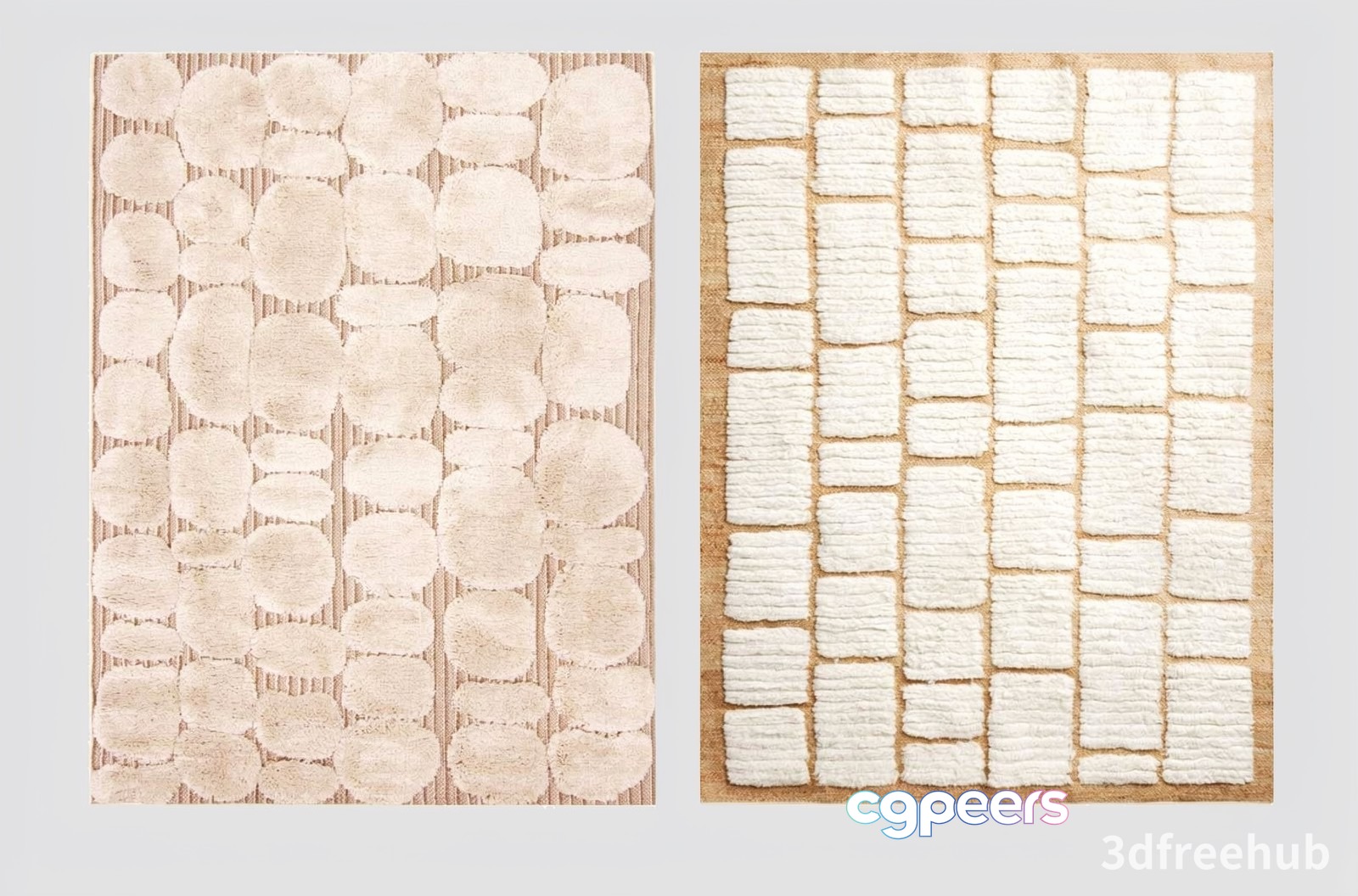 A Beige Rug With A Pattern Of Circles And Rectangles 3D Model - 20798 - VRAY Render