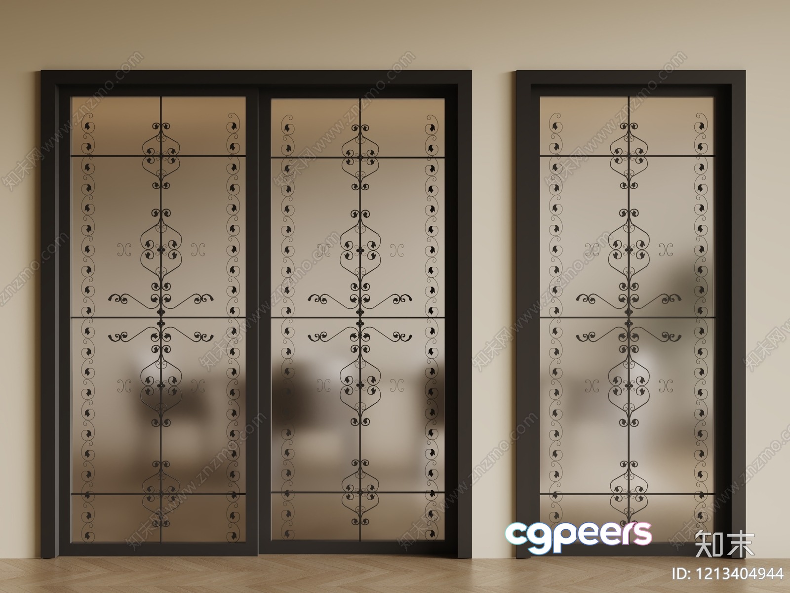 A Decorative Glass Door 3D Model - 10950 - VRAY Render