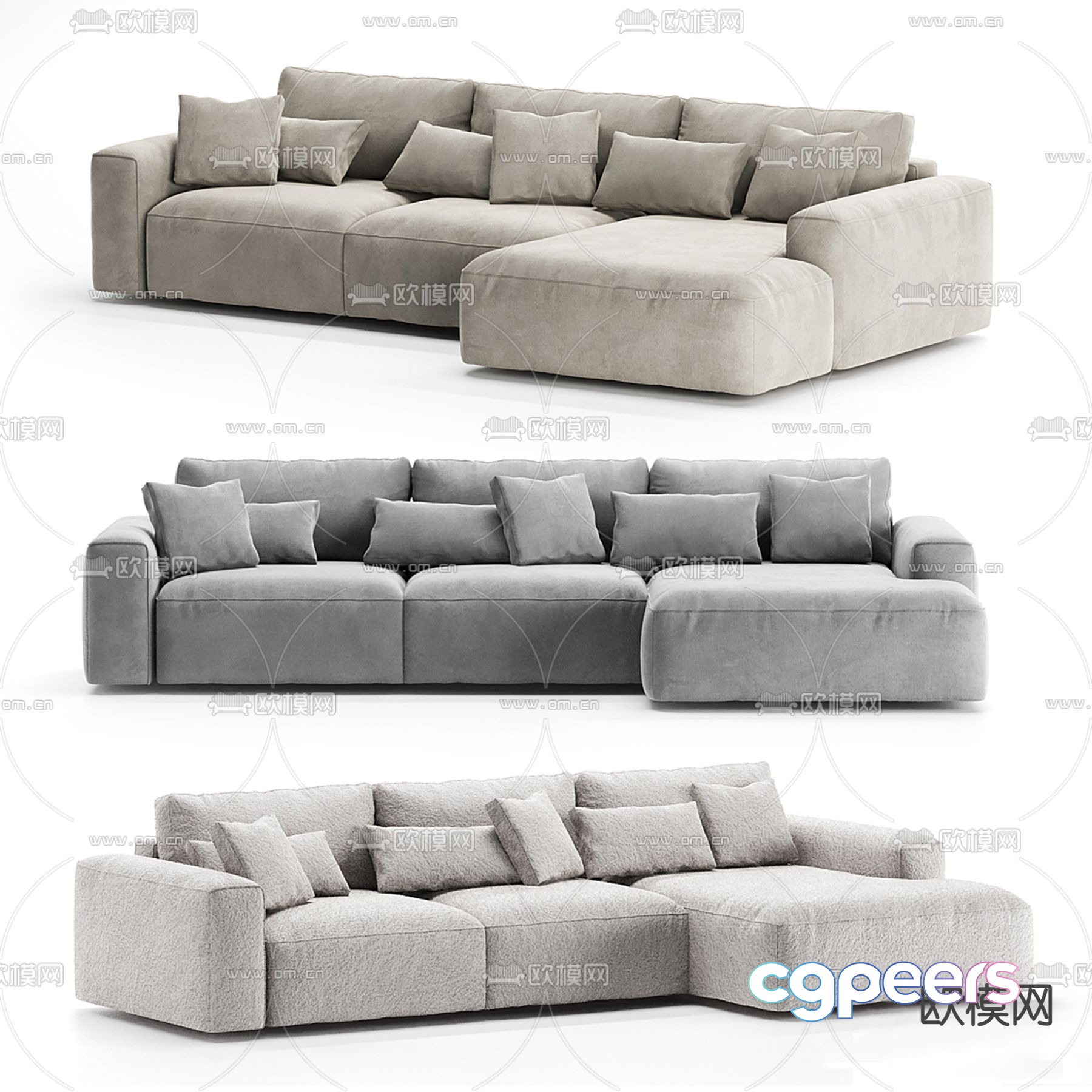 Grey Sectional Sofa 3D Model - 2566 - VRAY Render