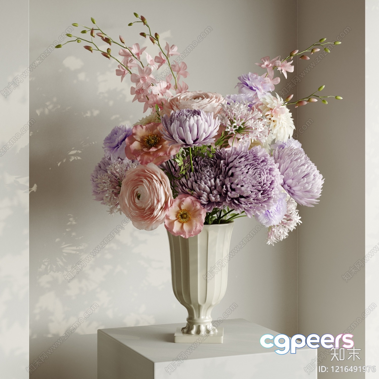 A White Vase With A Floral Arrangement 3D Model - 15336 - VRAY Render A White Vase With A Floral Arrangement 3D Model - 15336 - VRAY Render
