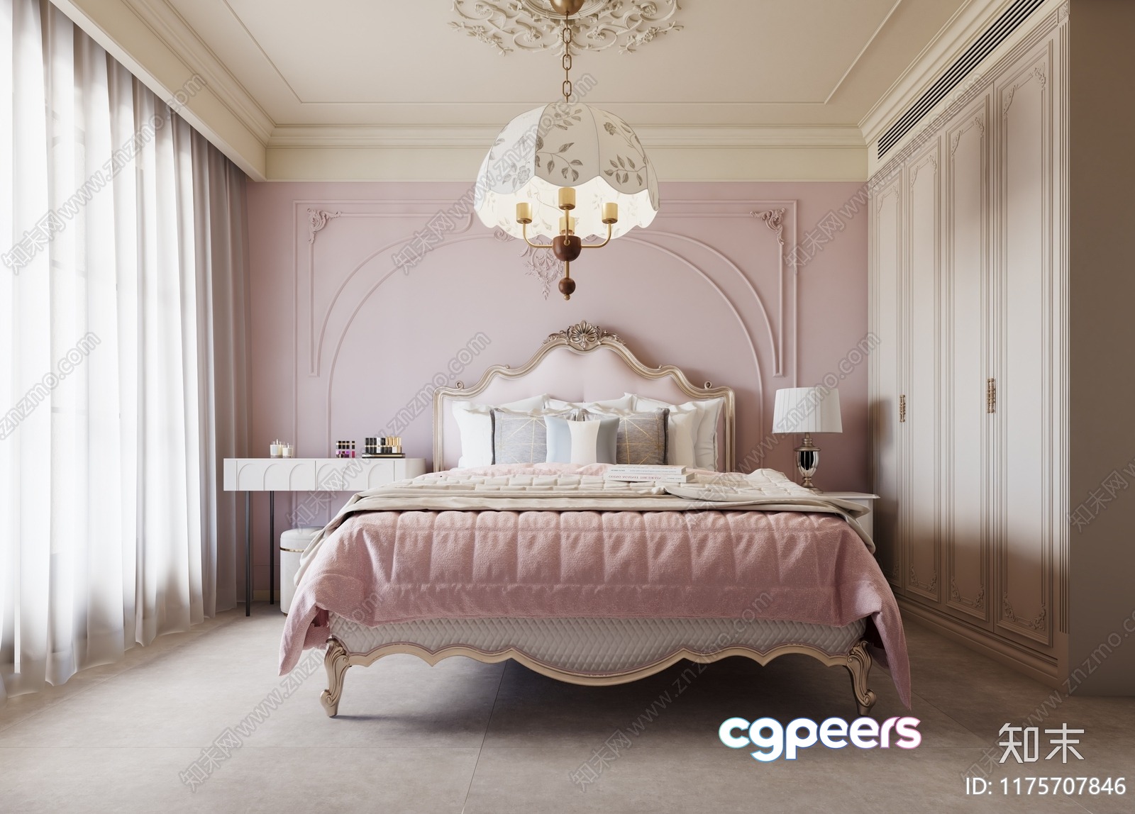 A Bed With A Pink Blanket 3D Model - 6766 - VRAY Render