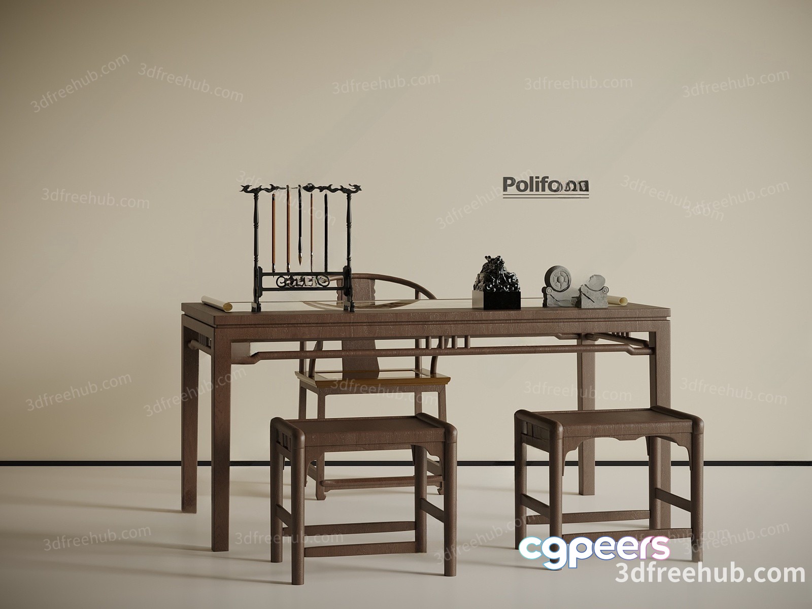 Wooden Table And Chairs 3D Model - 19412 - VRAY Render