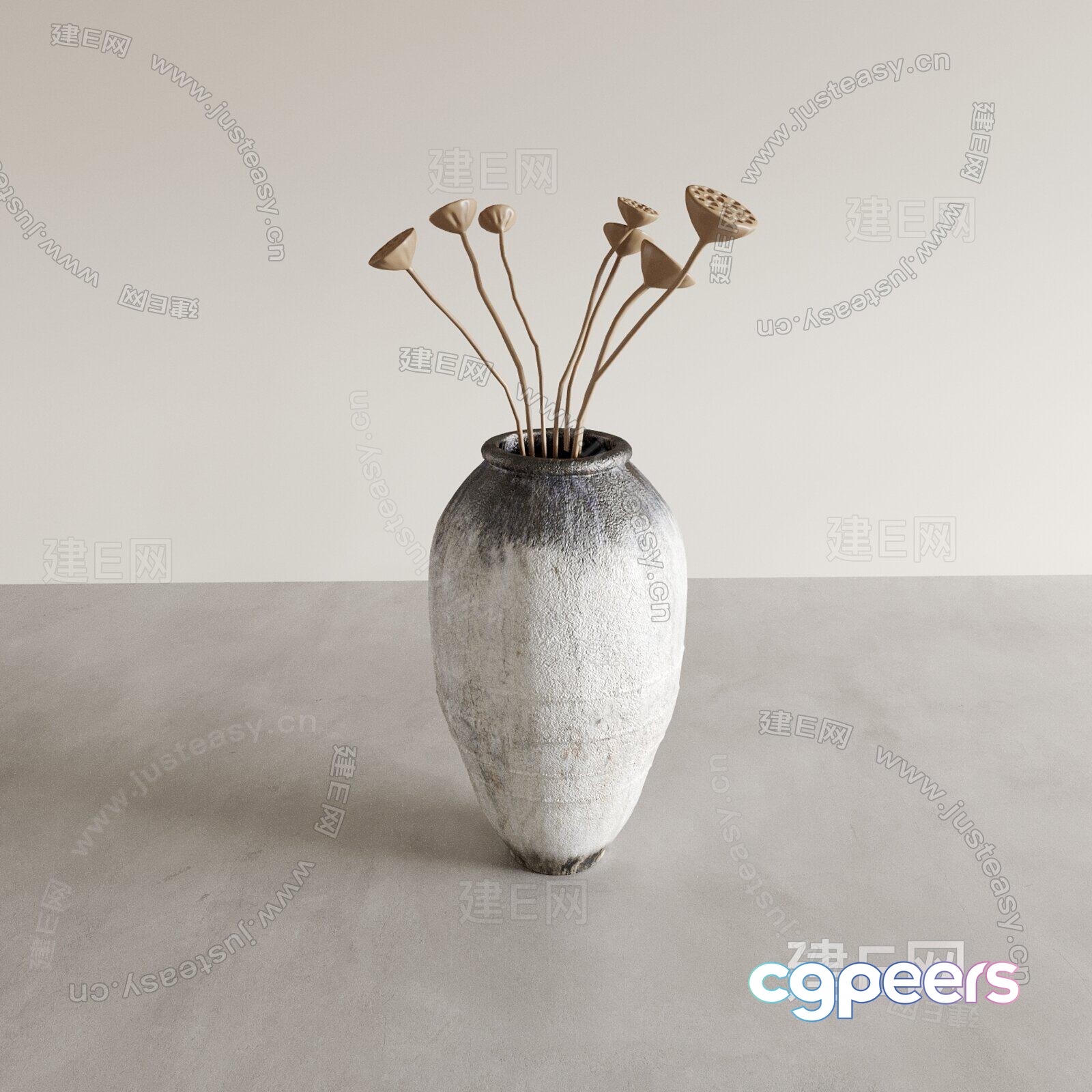 A White Vase With Dried Flowers 3D Model - 1755 - CORONA Render