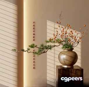 A Vase With Flowers 3D Model - 2156 - VRAY Render
