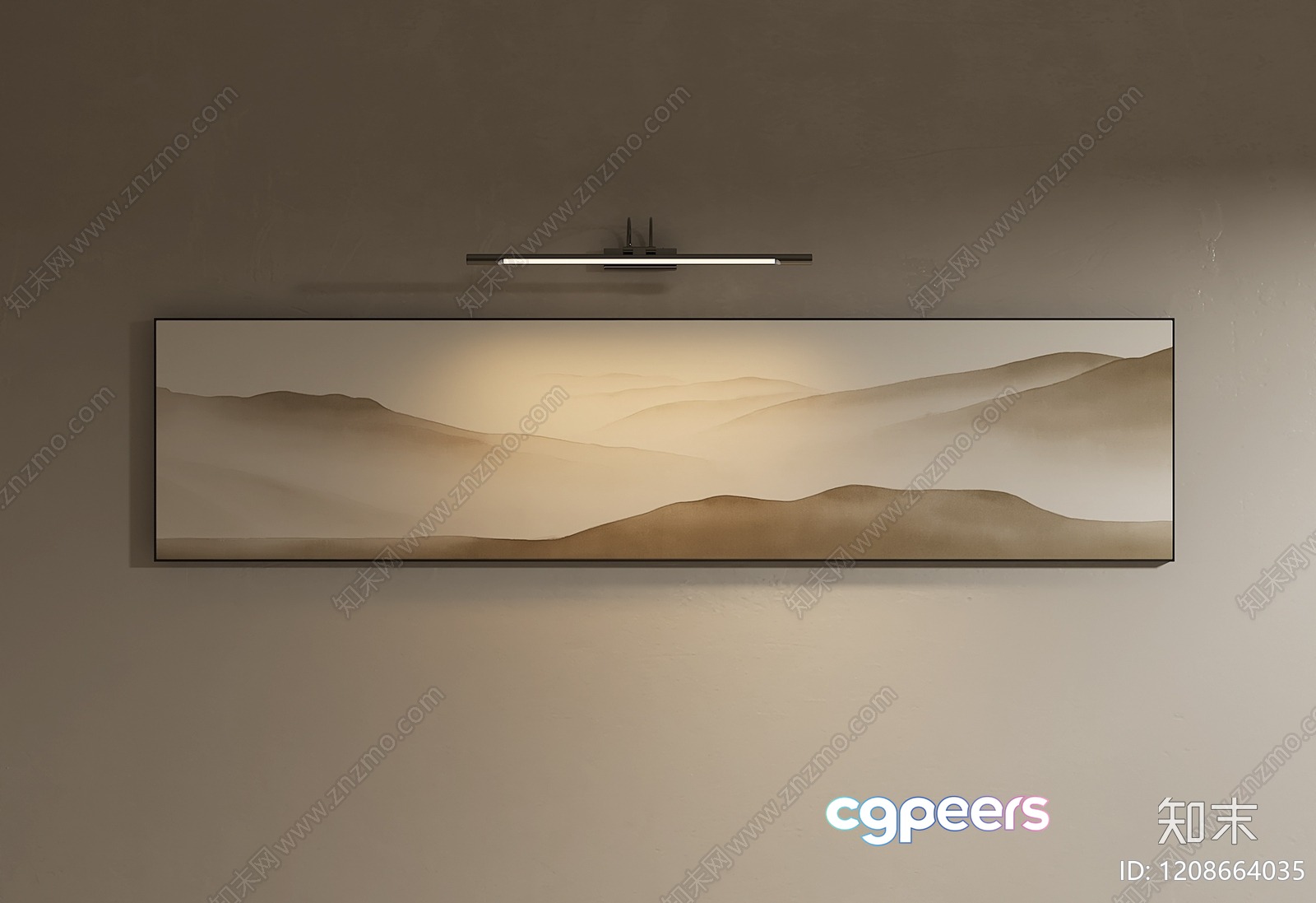A Light Fixture On A Wall With A Desert Landscape Painting 3D Model - 213 - VRAY Render A Light Fixture On A Wall With A Desert Landscape Painting 3D Model - 213 - VRAY Render