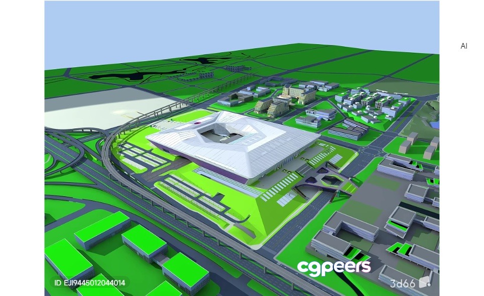 A 3D Rendering Of A Cityscape With A Large Building And Roads 3D Model - 2520 - VRAY Render A 3D Rendering Of A Cityscape With A Large Building And Roads 3D Model - 2520 - VRAY Render