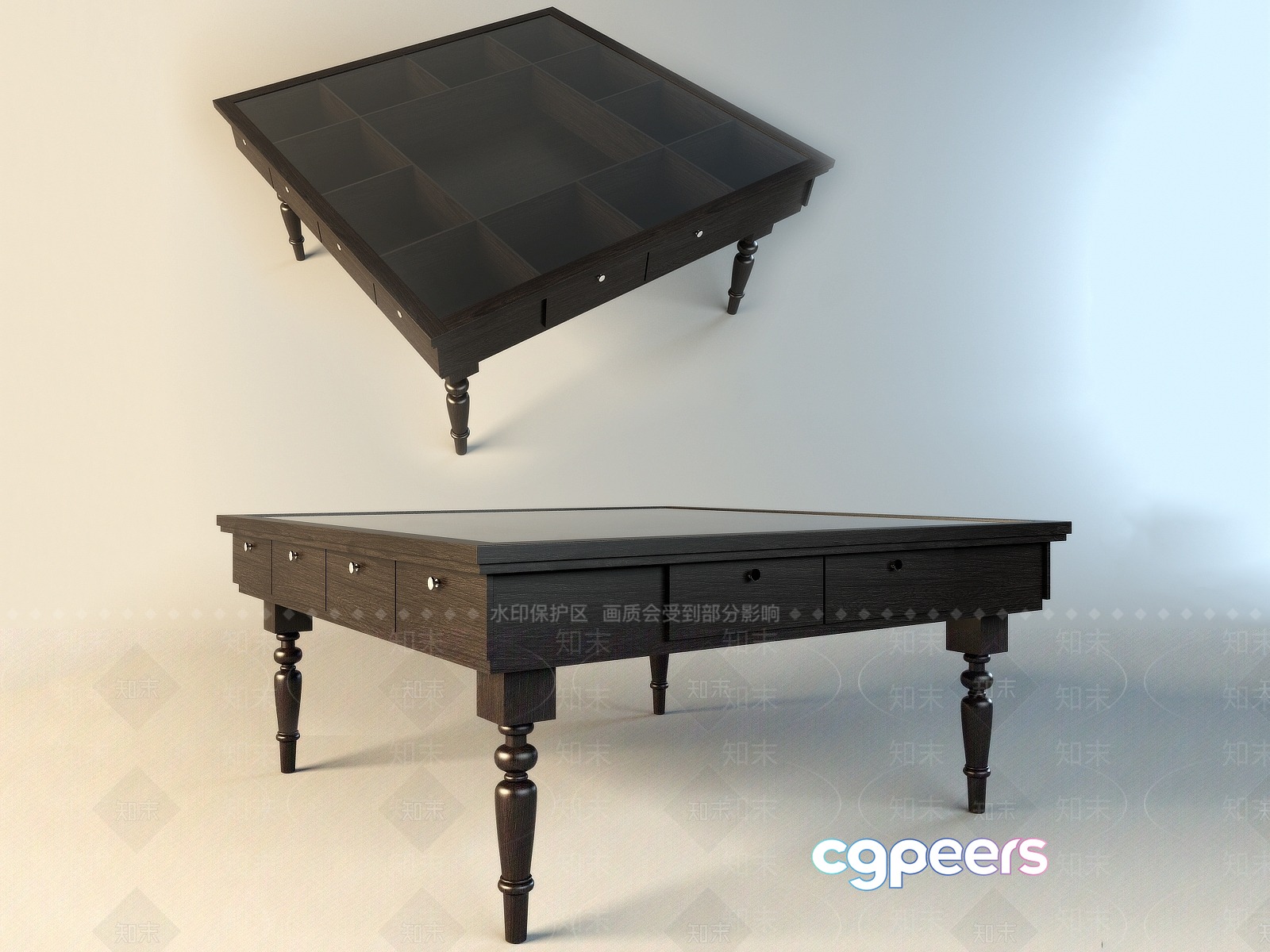 A Dark Brown Table 3D Model - 2283 - VRAY Render