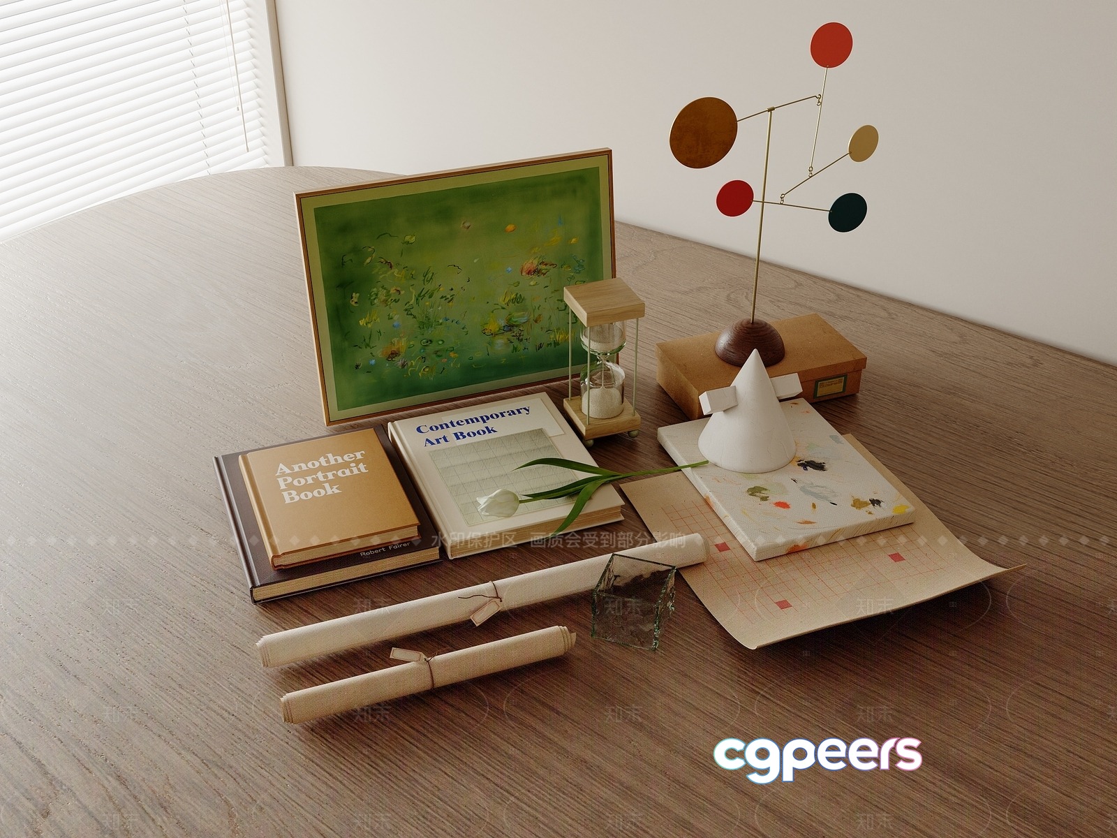 A Collection Of Art Books And Sculptures 3D Model - 2785 - VRAY Render