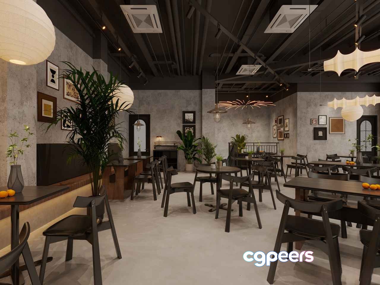 Modern Industrial Cafe 3D Model - 12786 - VRAY Render