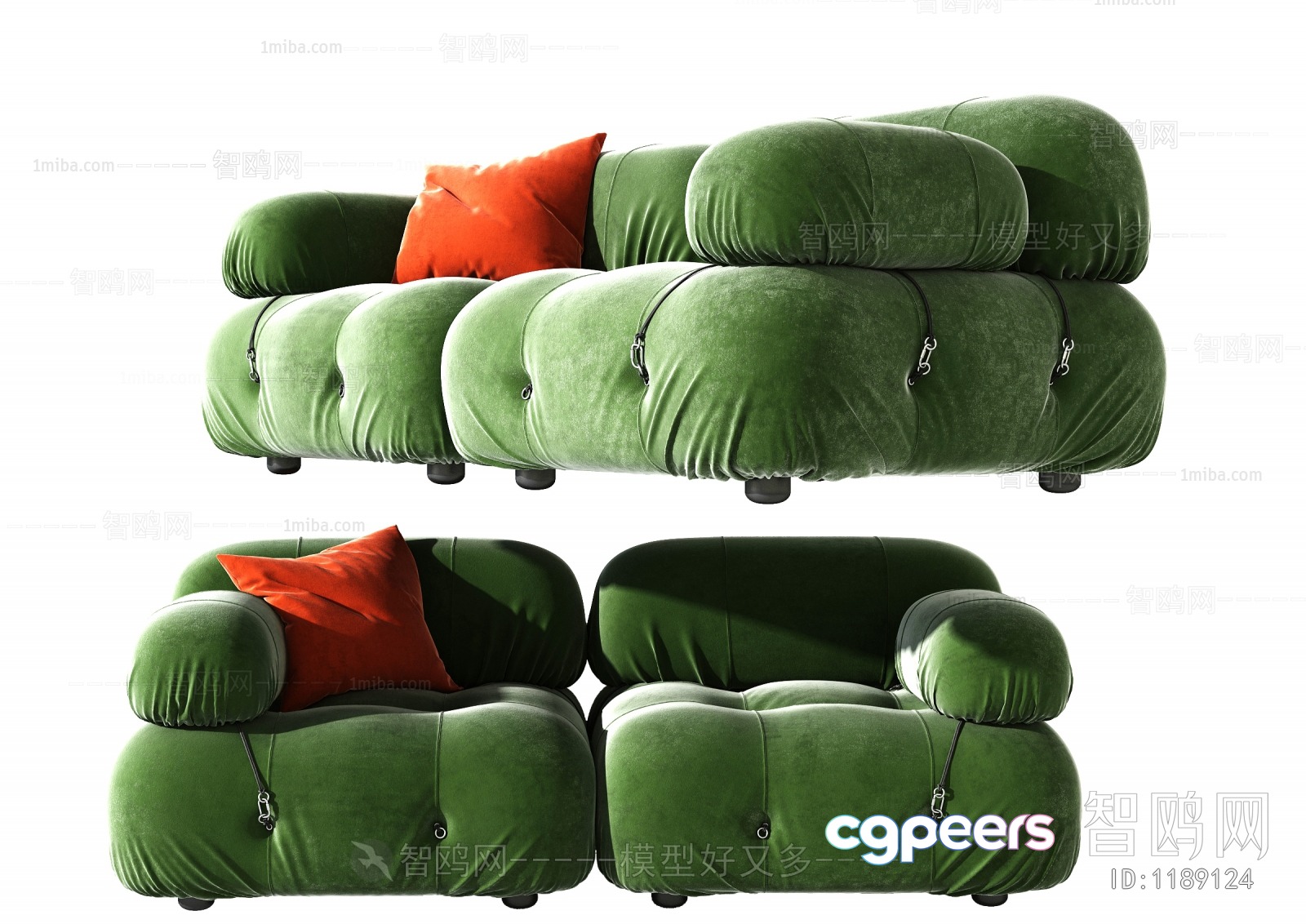 A Green Velvet Sofa 3D Model - 12431 - VRAY Render A Green Velvet Sofa 3D Model - 12431 - VRAY Render
