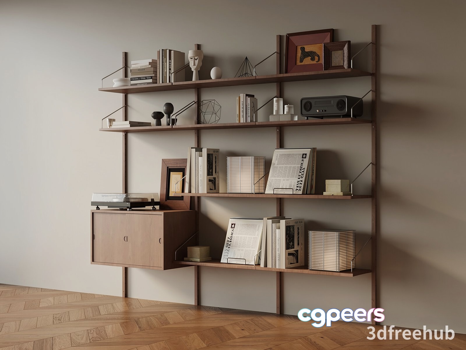 Mid-Century Modern Shelving Unit 3D Model - 23499 - VRAY Render Mid-Century Modern Shelving Unit 3D Model - 23499 - VRAY Render