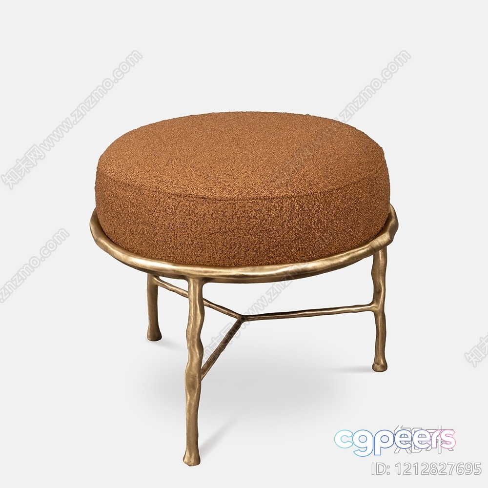 A Small Round Stool With A Gold Frame And Brown Seat 3D Model - 5512 - VRAY Render A Small Round Stool With A Gold Frame And Brown Seat 3D Model - 5512 - VRAY Render
