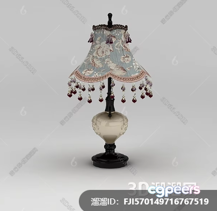 A Vintage-Style Lamp With A Decorative Shade 3D Model - 10309 - VRAY Render