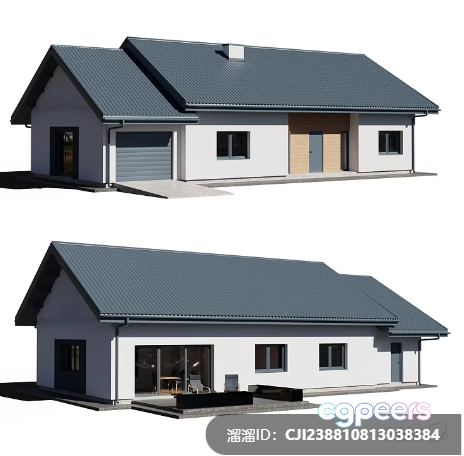 A House With A Gray Roof 3D Model - 17672 - VRAY Render