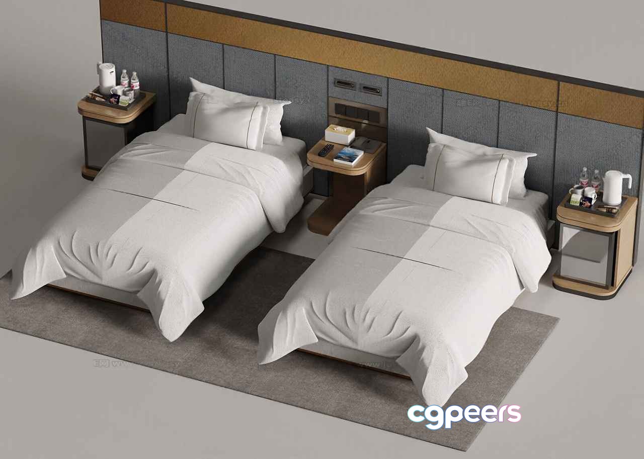 A Pair Of Beds 3D Model - 17613 - VRAY Render A Pair Of Beds 3D Model - 17613 - VRAY Render