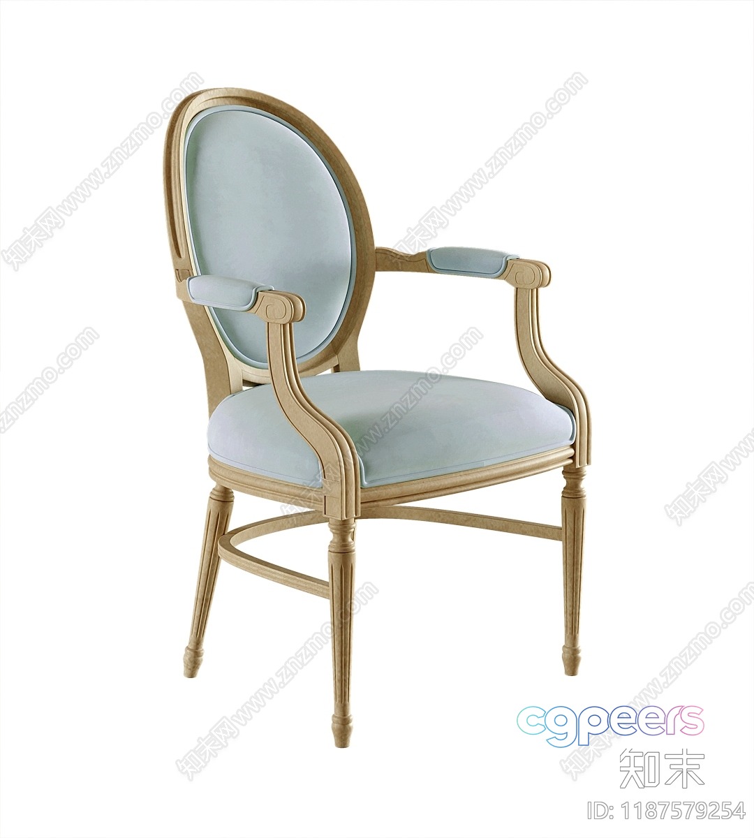 Wooden Armchair With Light Blue Upholstery 3D Model - 12758 - VRAY Render