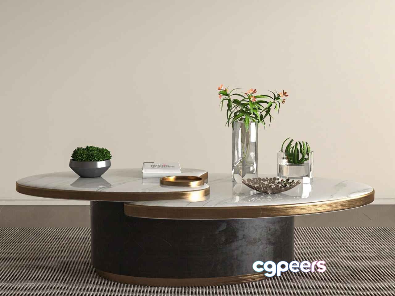 A Round Coffee Table With A Marble Top 3D Model - 649 - VRAY Render