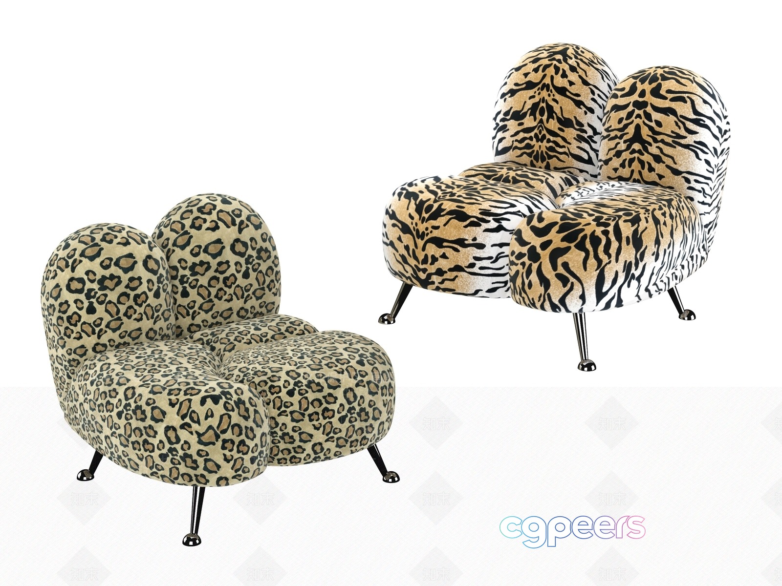 Two Leopard-Print Chairs 3D Model - 6499 - VRAY Render Two Leopard-Print Chairs 3D Model - 6499 - VRAY Render