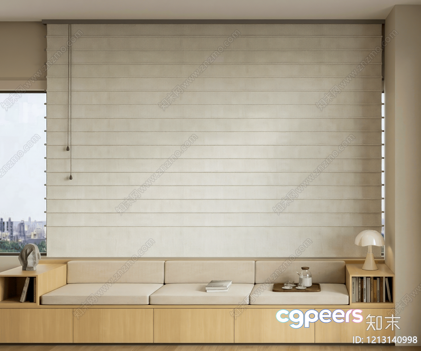 A Beige Window Seat 3D Model - 10622 - VRAY Render