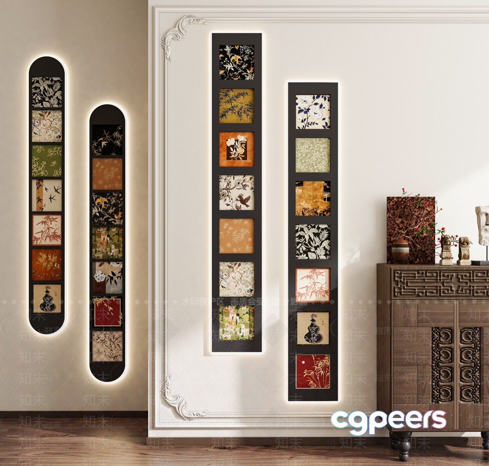 A Decorative Wall With Framed Artwork 3D Model - 14441 - VRAY Render A Decorative Wall With Framed Artwork 3D Model - 14441 - VRAY Render